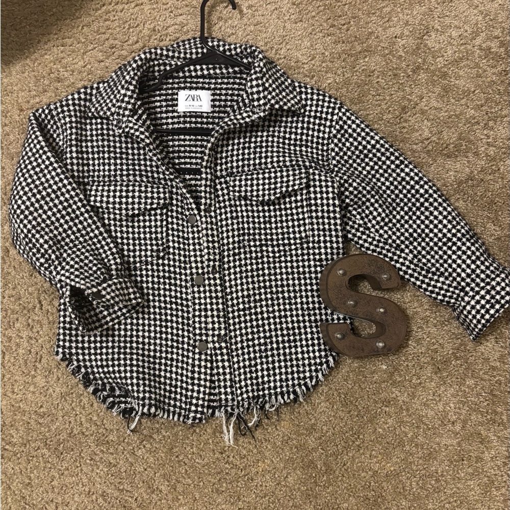 Zara Monochrome Houndstooth Shirt Jacket